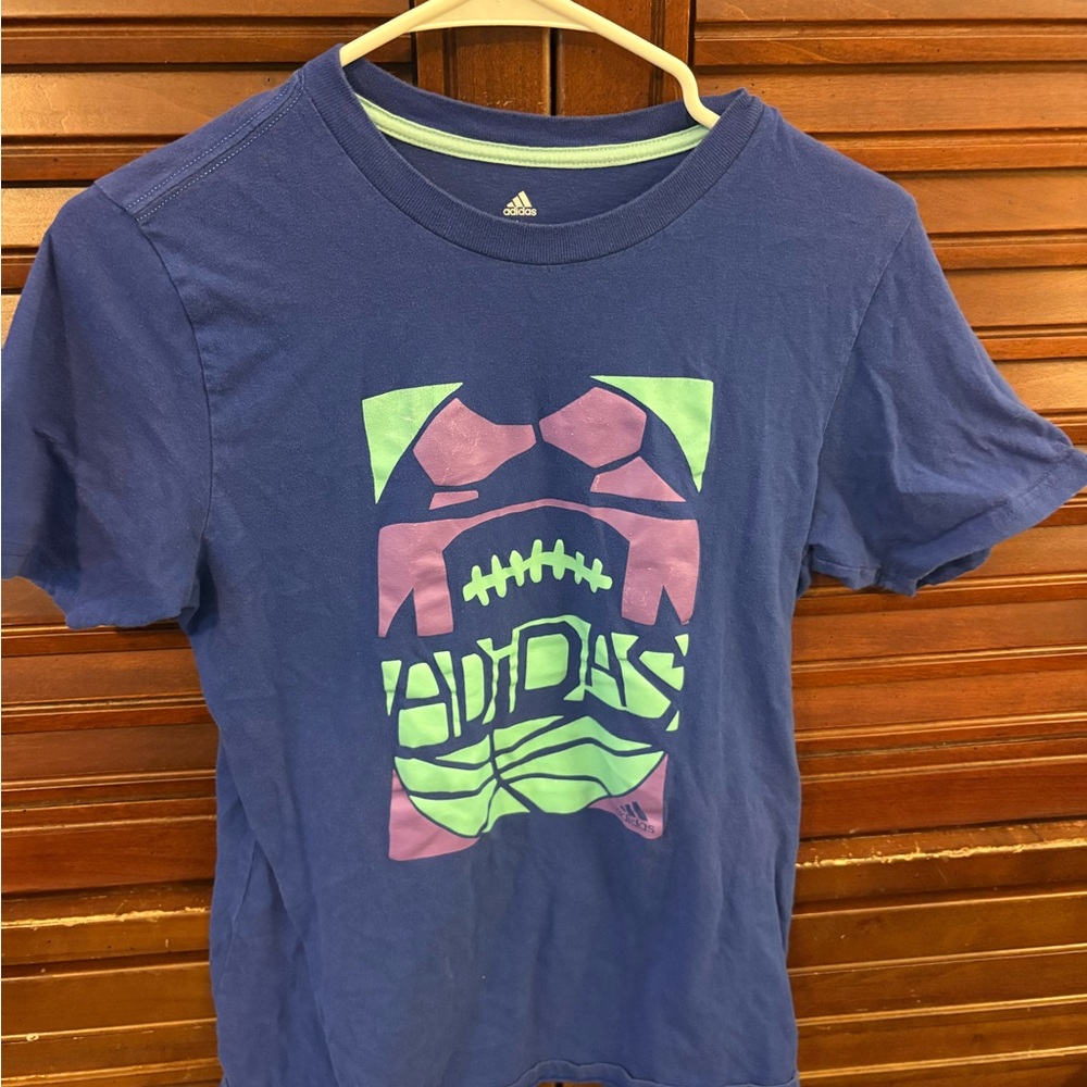adidas Navy Tee with Neon Green and Pink Graphic